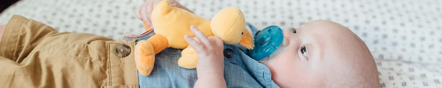 WubbaNub | Baby’s First Comfort Friend – Patched Anti-Lost Plush Pacifier